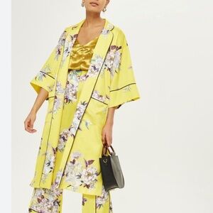 Top Shop Yellow Kimono Yellow Floral Heron size
